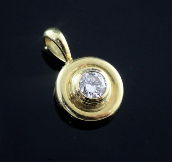 A 1990s Theo Fennell 18ct gold and solitaire diamond pendant, overall 18mm.